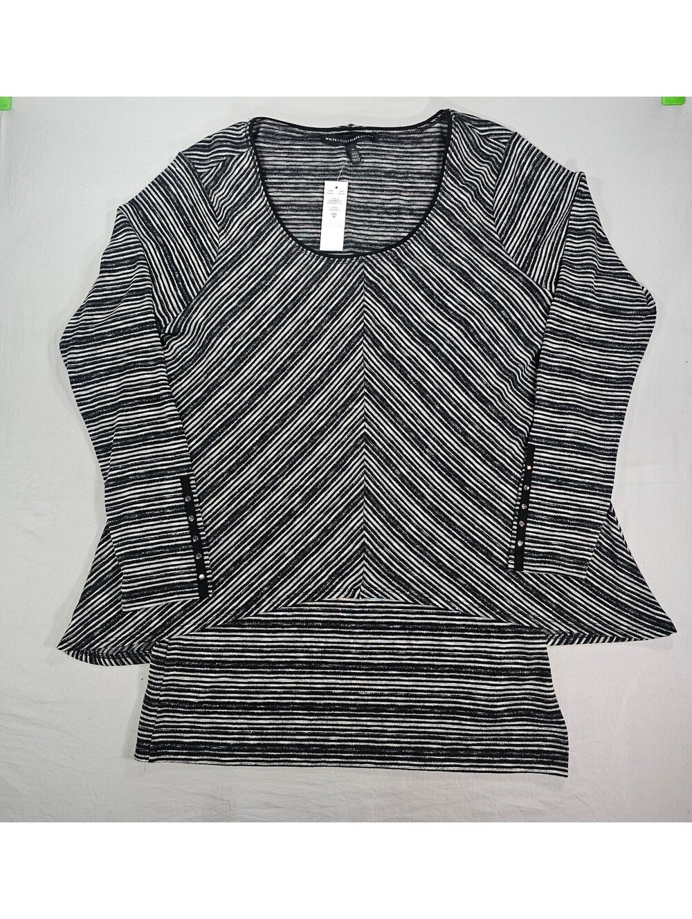 White House Black Market Tunic M Black Ecru Stripe 2 Layer Studded NWT